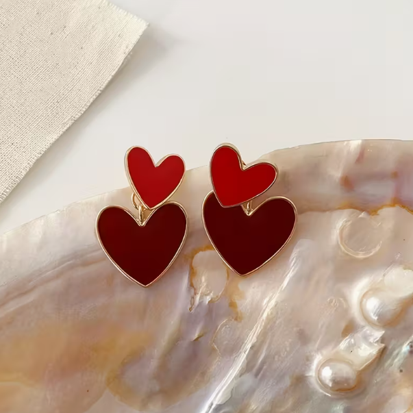 Double Heart Enamel Earrings image 0