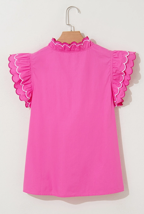 Pink Scallop Trim Short Sleeve Blouse image 5
