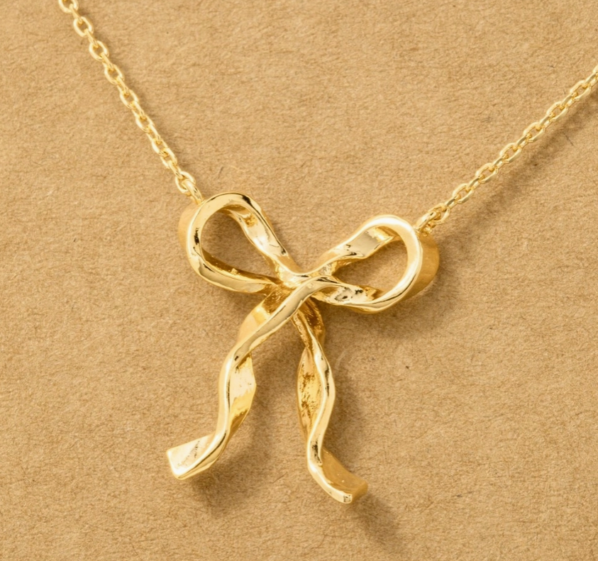 Twisted Ribbon Bow Necklace – 18K Gold Dipped image 2