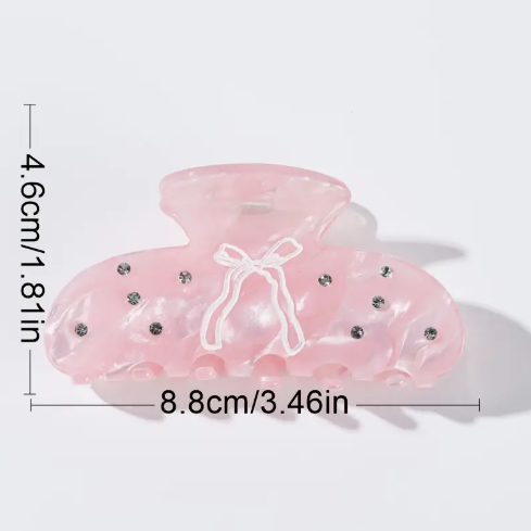 Pretty in Pink: Bow & Rhinestone Hair Claw Clip image 3