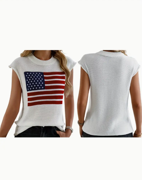 Stars & Stripes Knit Tank – Sleeveless American Flag Sweater image 2