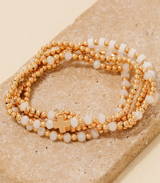 White Beaded Cross Bracelet Set ✝️✨ image 0