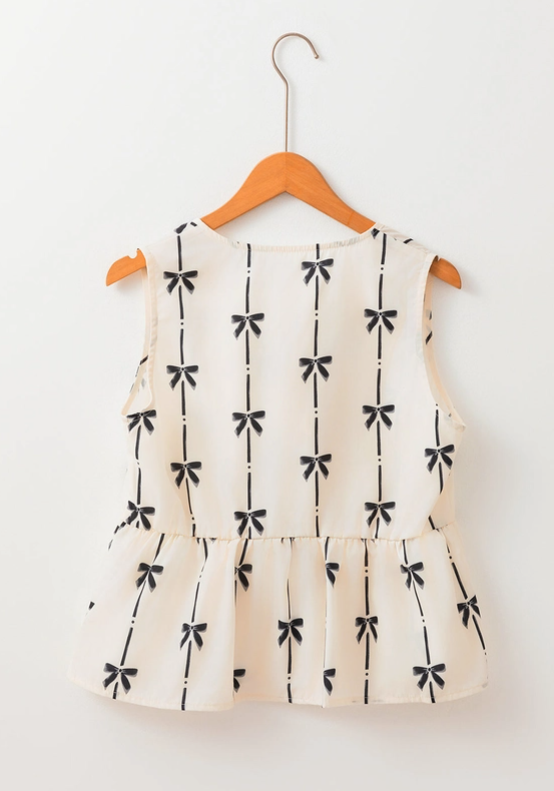 Bow Tie Front Peplum Top - White image 3