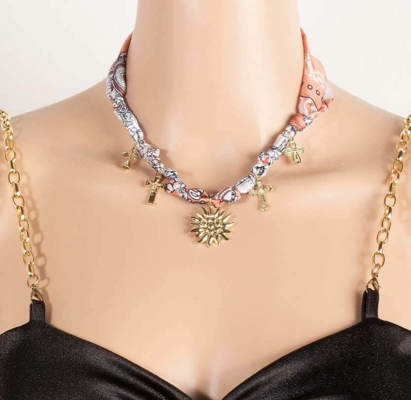 Boho Sunflower & Cross Charm Scarf Necklace 🌻✨ image 2