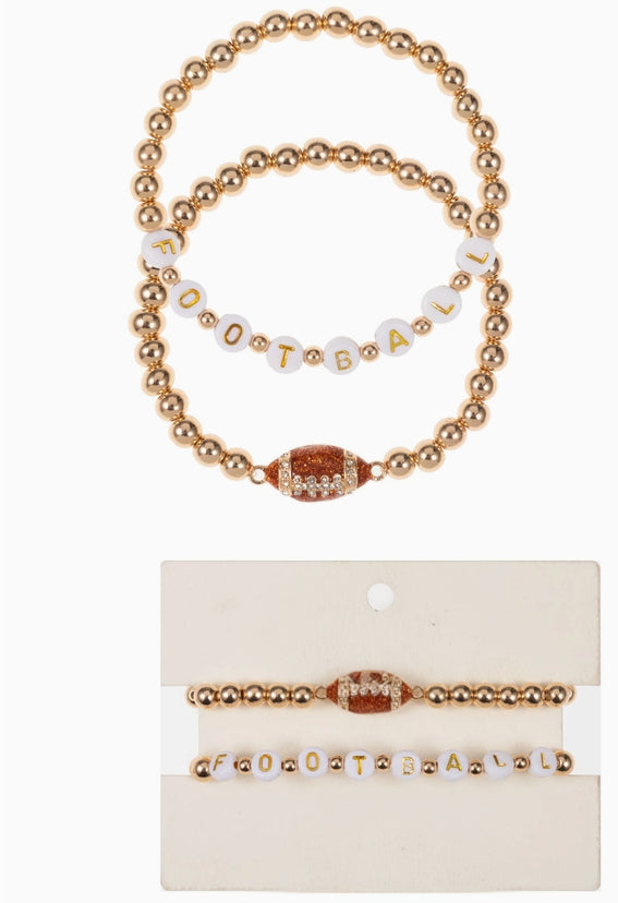 Football Beaded Stretch Bracelet Stack – Gold & White image 1