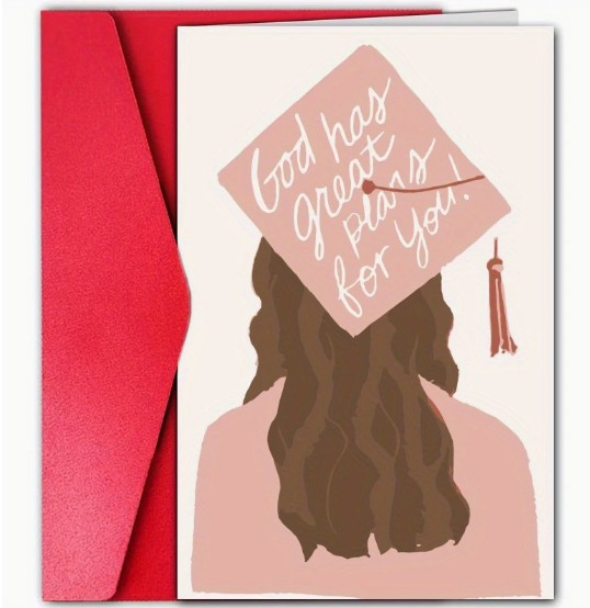 🎓 Brunette Grad Girl in Pink Cap & Gown Graduation Card 🎓 image 2