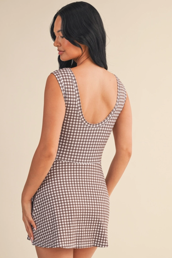 Sporty Gingham Dress - Brown image 5