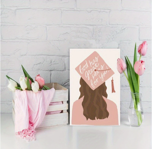 🎓 Brunette Grad Girl in Pink Cap & Gown Graduation Card 🎓 image 1