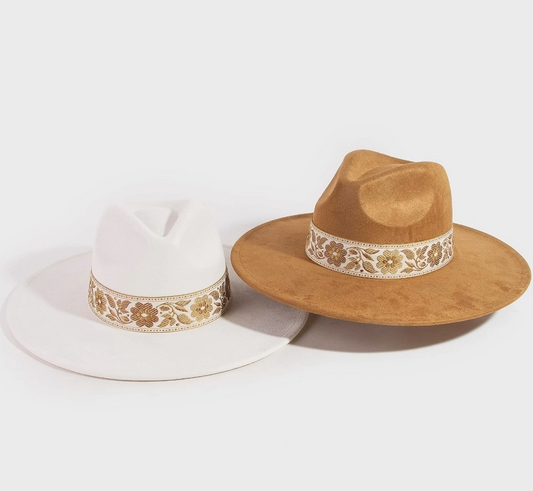 Boho Floral Embroidered Felt Hat image 0