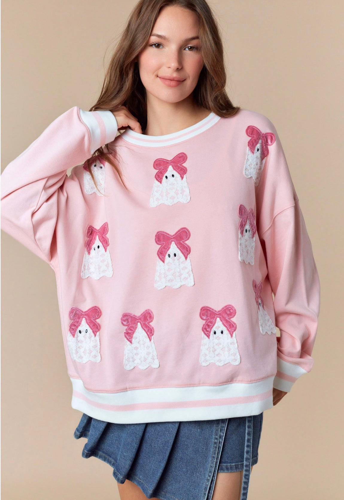 Pink Bow Ghost Sweatshirt image 1