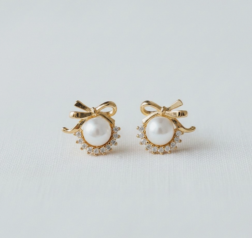 Chic Pearl Bow Drop Earrings image 0
