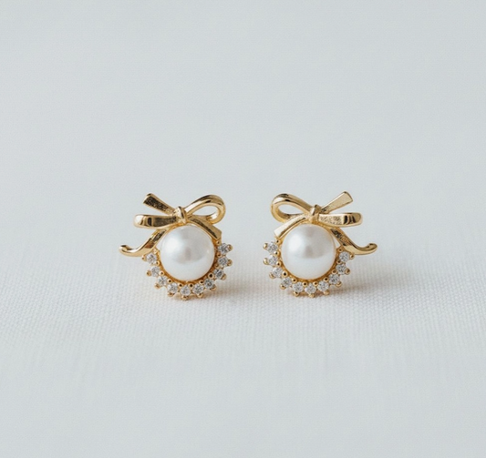 Chic Pearl Bow Drop Earrings image 0