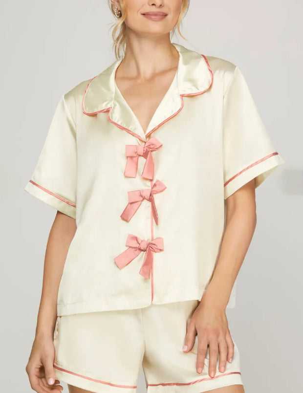 “Pretty in Pink Bows” Satin Pajama Set image 2