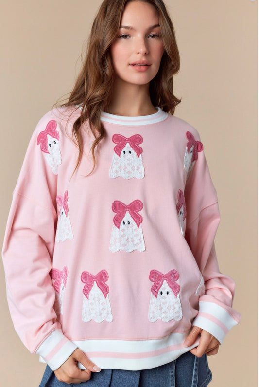 Pink Bow Ghost Sweatshirt image 0