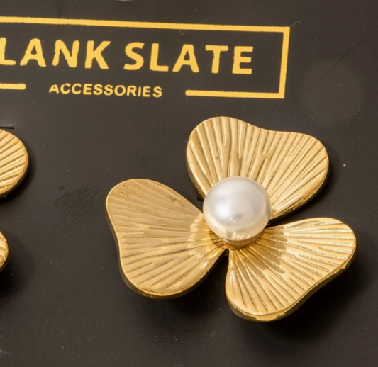 Golden Petal Pearl Stud Earrings – Gold Dipped Collection image 1
