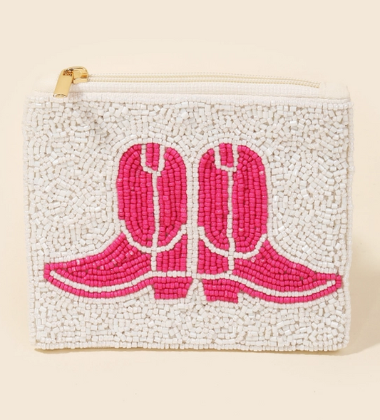 Beaded Pink Cowboy Boots Coin Purse image 0