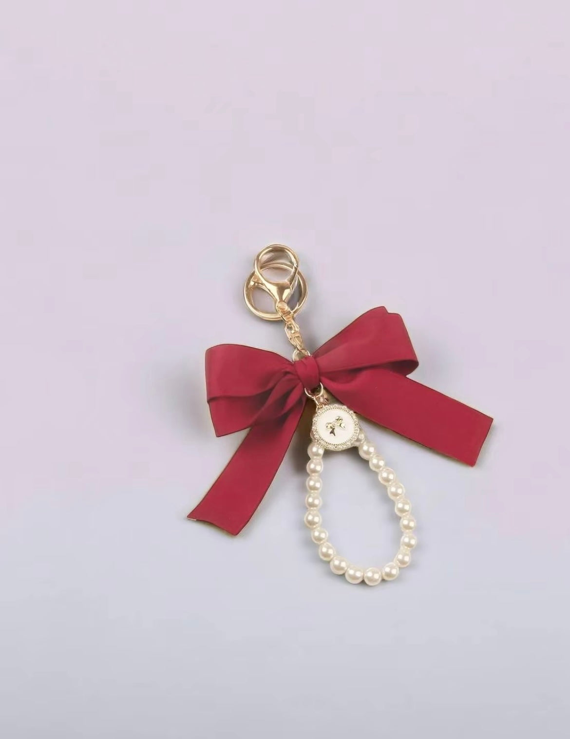 Handmade Bow Keychain with Pearl Wristlet & Pearl Bow Charm image 3