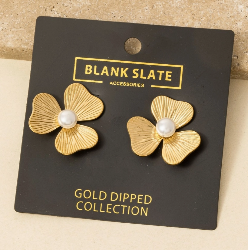 Golden Petal Pearl Stud Earrings – Gold Dipped Collection image 0