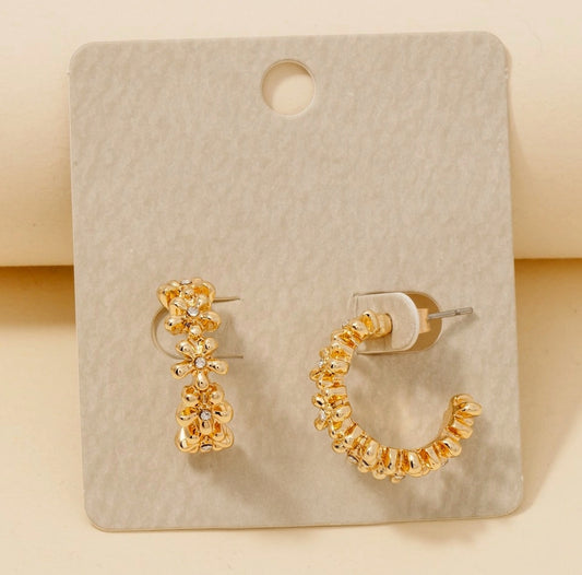 Golden Bloom Textured Hoop Earrings image 0