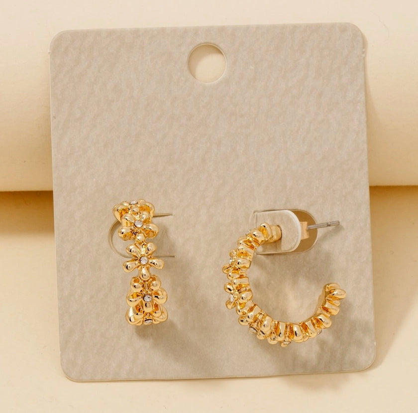 Golden Bloom Textured Hoop Earrings image 0