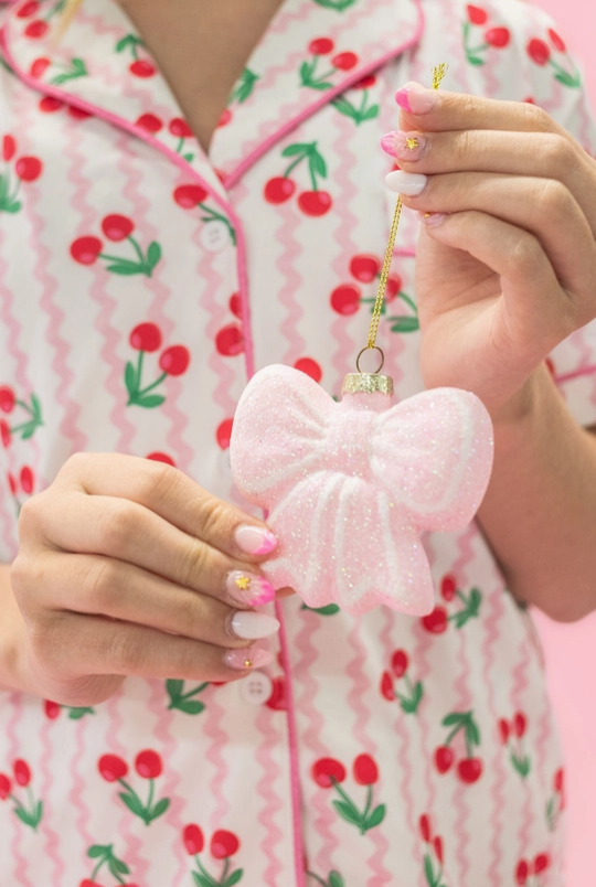 Blush & Sparkle Bow Christmas Ornament image 1