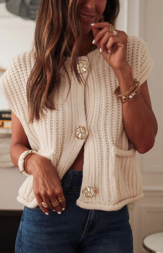 Cream Chunky Knit Vest image 0