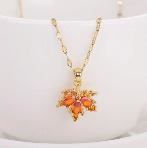🍁 Autumn Maple Leaf Pendant Necklace image 1