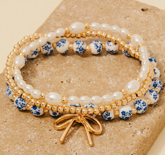 Chinoiserie Bow Beaded Bracelet Set image 0