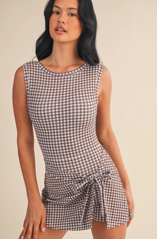 Sporty Gingham Dress - Brown image 4