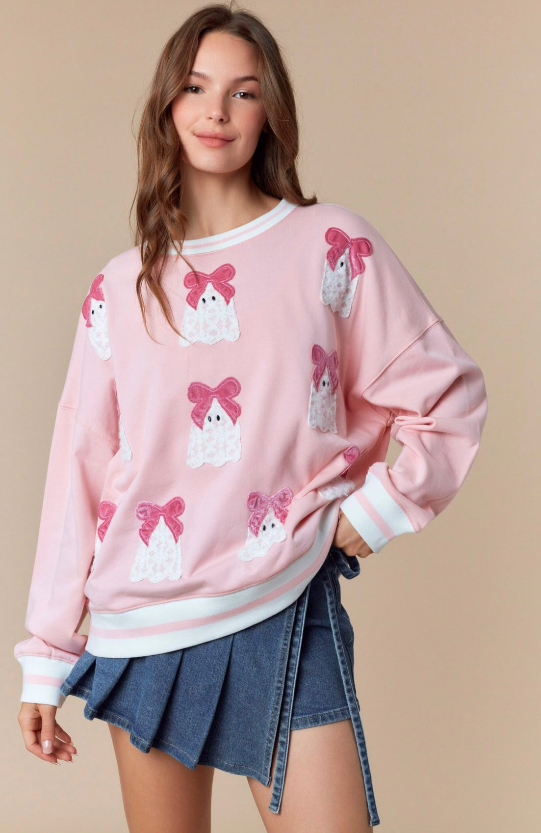 Pink Bow Ghost Sweatshirt image 2