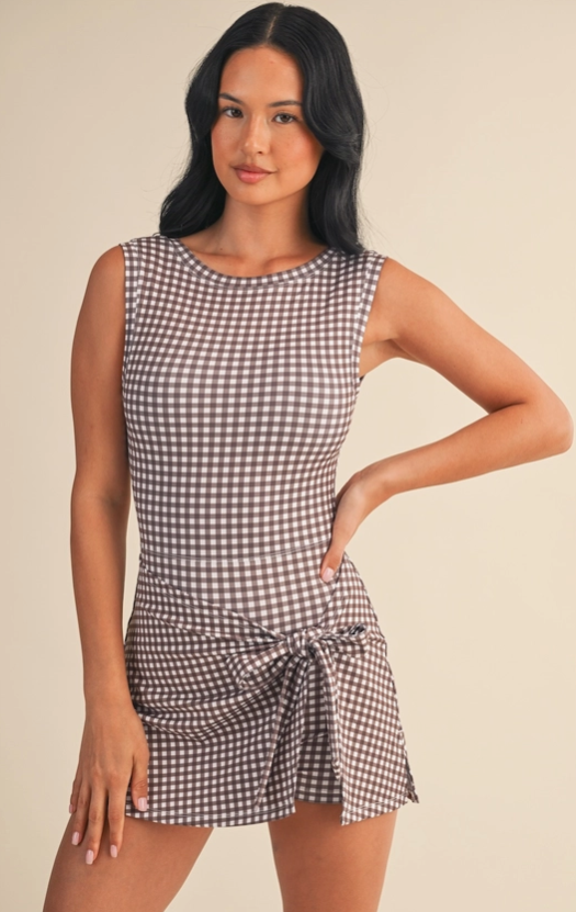 Sporty Gingham Dress - Brown image 0