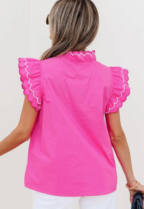 Pink Scallop Trim Short Sleeve Blouse image 1