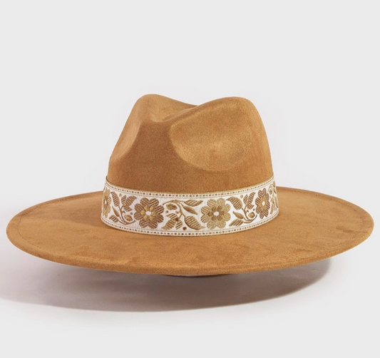 Boho Floral Embroidered Felt Hat image 1