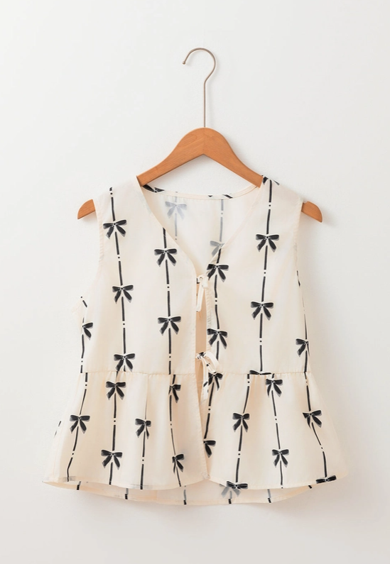 Bow Tie Front Peplum Top - White image 2