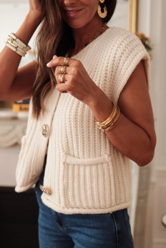 Cream Chunky Knit Vest image 1