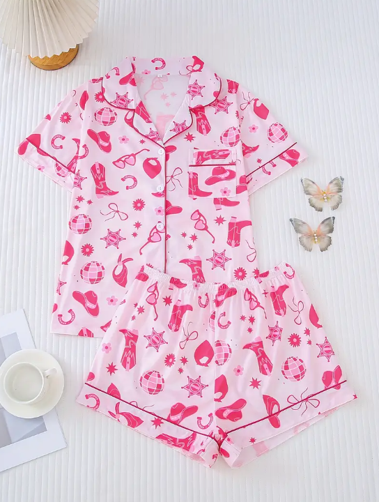 💗 Western Barbie Dreams Pink Cowgirl Icon Pajama Set image 0