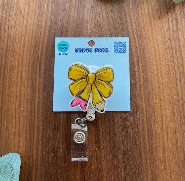 Yellow Pencil Bow Badge Reel – Handmade & School-Ready image 0
