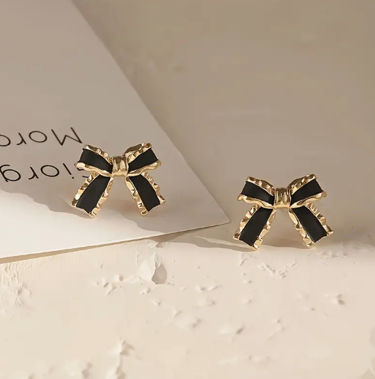 Black Bow Stud Earrings image 0