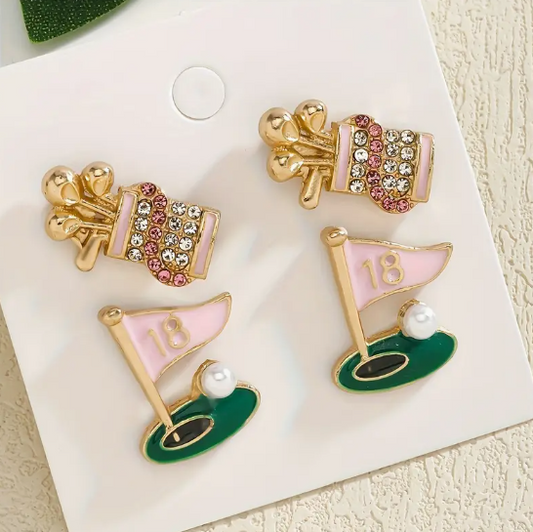 Pink Golf Stud Earring Set image 0