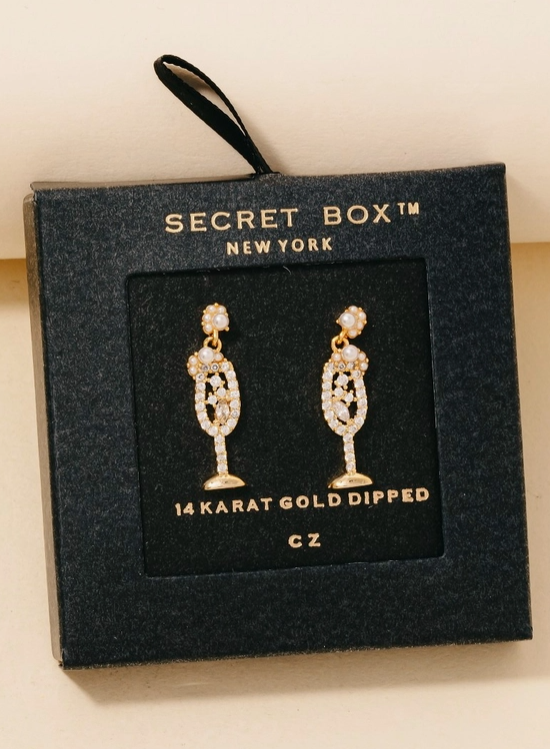 Sparkling Champagne Glass Earrings – 14K Gold Dipped image 0