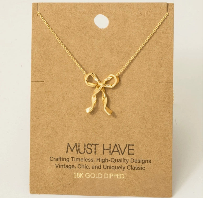 Twisted Ribbon Bow Necklace – 18K Gold Dipped image 0