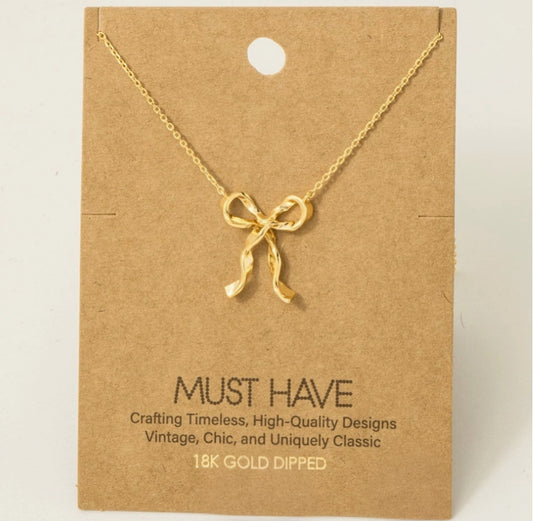 Twisted Ribbon Bow Necklace – 18K Gold Dipped image 0