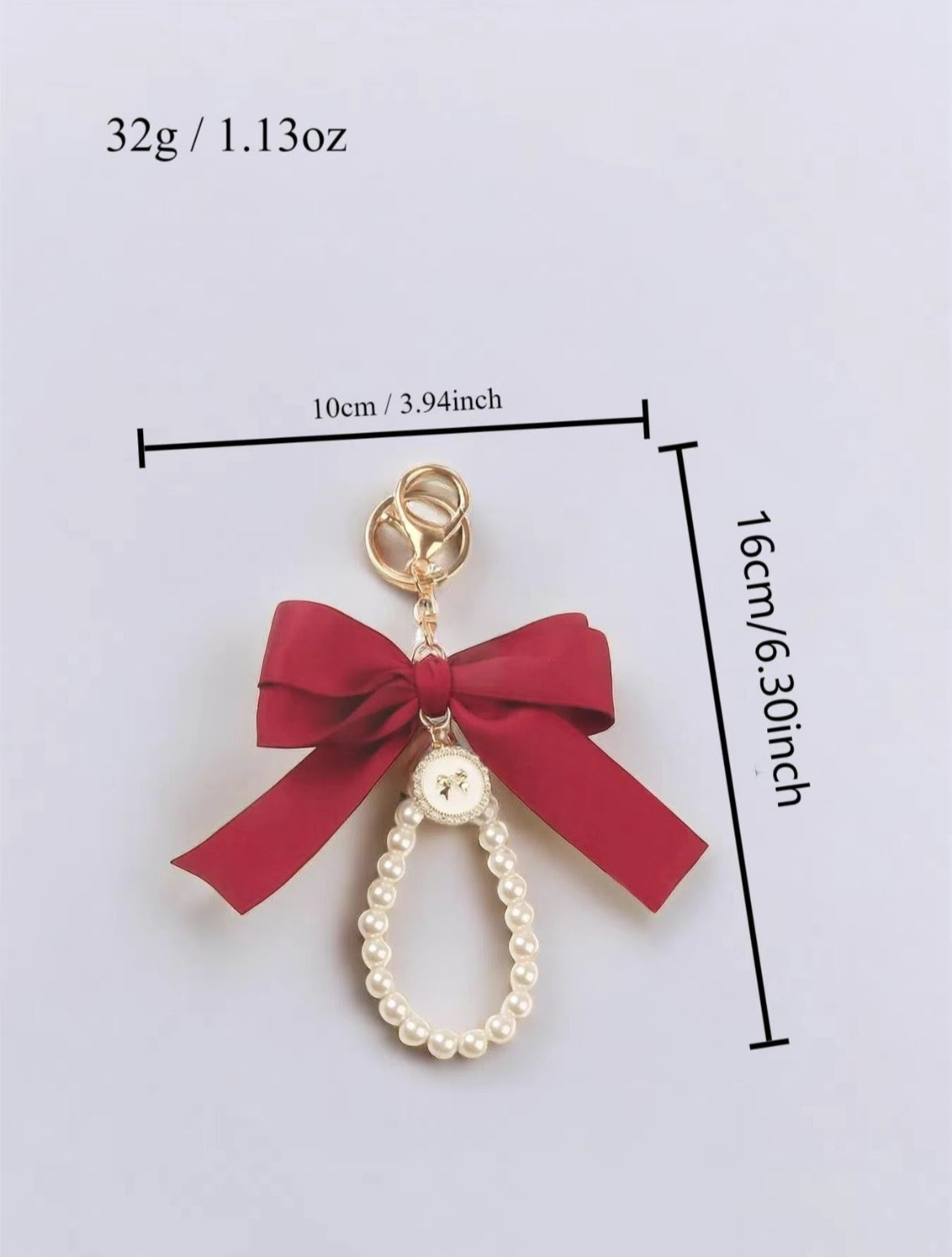 Handmade Bow Keychain with Pearl Wristlet & Pearl Bow Charm image 4