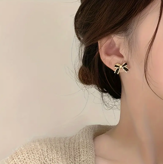 Black Bow Stud Earrings image 1