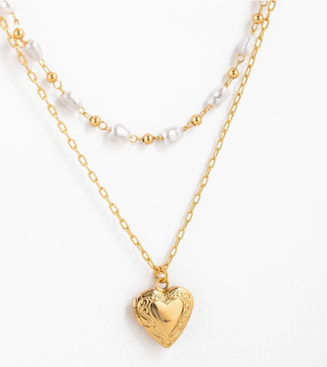 Golden Heart Locket Layered Necklace image 1