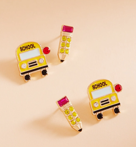 Back to Cool Earrings – School Bus & Pencil Duo image 0