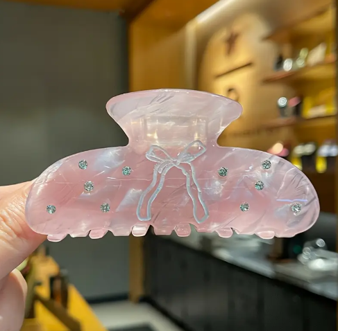 Pretty in Pink: Bow & Rhinestone Hair Claw Clip image 0