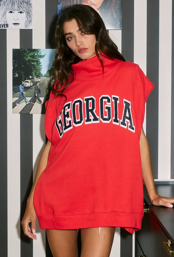 🐾 Georgia Bulldogs Oversized Sleeveless Turtleneck Top – Red image 0