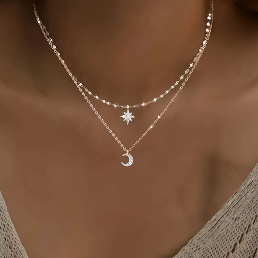 Moon & Star Layered Necklace – 925 Sterling Silver 🌙✨ image 0