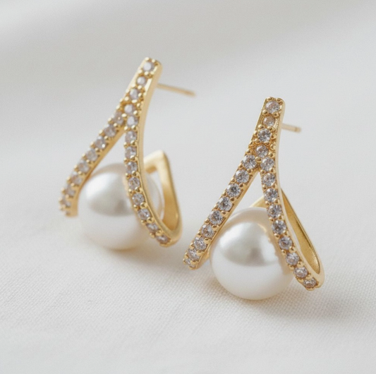 Vintage Inspired Pearl and Cubic Zirconia Cross Stud Earring image 1